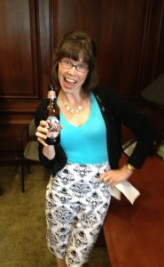 E-Verse designer Jennifer enjoys some of Bruce Dickinson's "Trooper" ale. 