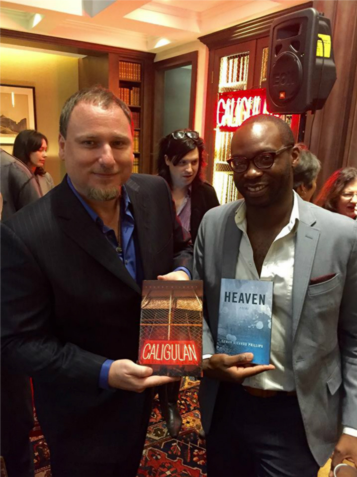 Hilbert with Rowan Ricardo Phillips, who introduced Hilbert at the New York City launch for Caligulan.